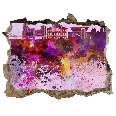 3D wall hole wallpaper Colorful view of the city