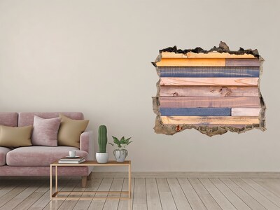 Hole wall sticker Wooden wall through a hole