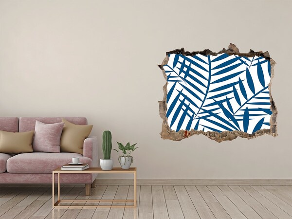 Hole wall sticker Tropical leaves in a hole in the wall
