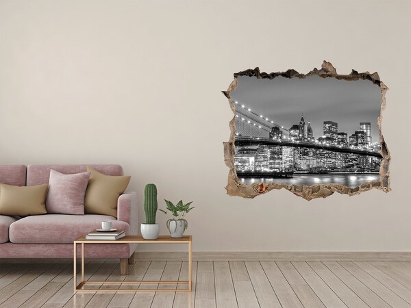 Hole in the wall sticker New York skyline in monochrome