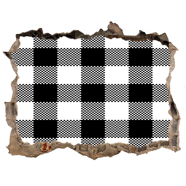Hole wall sticker Black and white checkered pattern on the wall