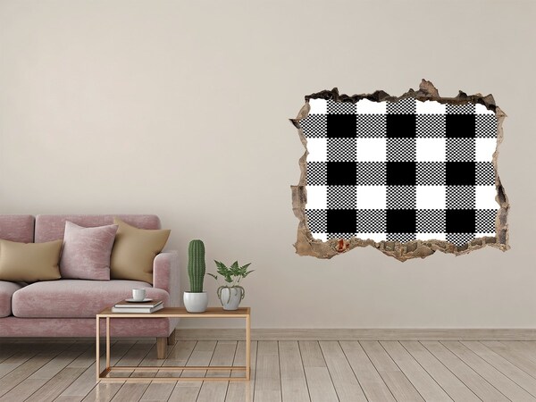 Hole wall sticker Black and white checkered pattern on the wall