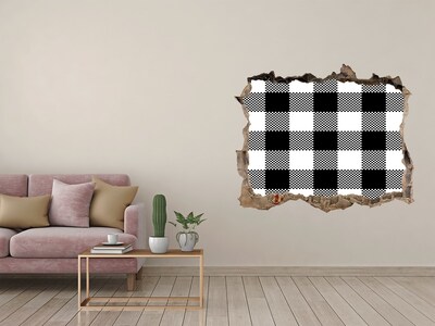 Hole wall sticker Black and white checkered pattern on the wall