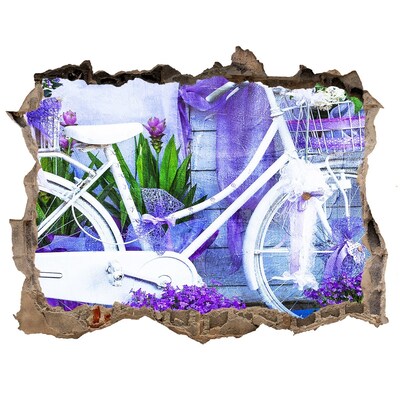 3D wall hole A bicycle in a garden full of flowers