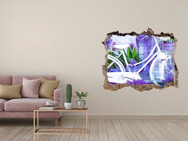 3D wall hole A bicycle in a garden full of flowers