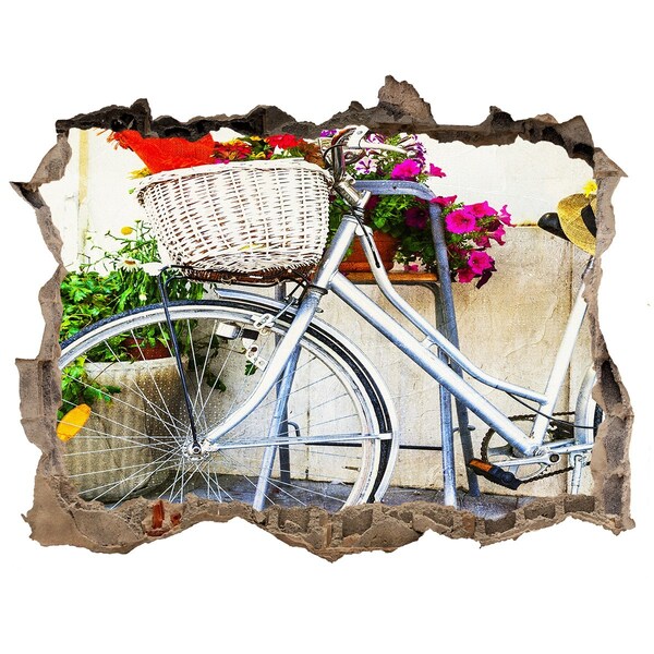 Hole wall sticker A bicycle in a floral setting