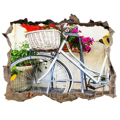Hole wall sticker A bicycle in a floral setting