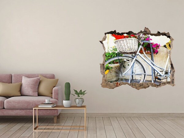 Hole wall sticker A bicycle in a floral setting