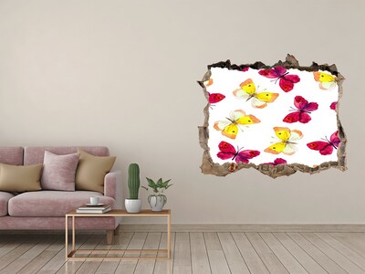 3D wall hole Butterflies in the flower garden
