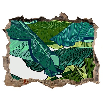 3D wall hole Tropical garden with banana leaves