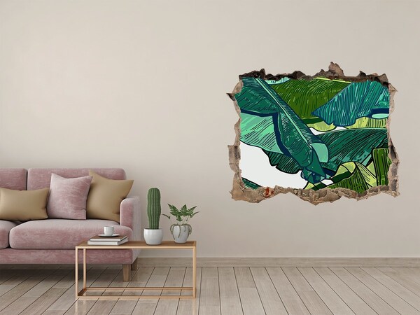 3D wall hole Tropical garden with banana leaves