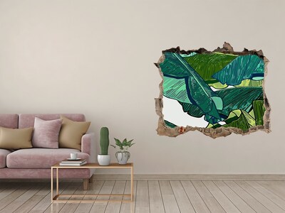 3D wall hole Tropical garden with banana leaves