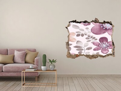 3D wall hole wallpaper Floral motif on a pink background