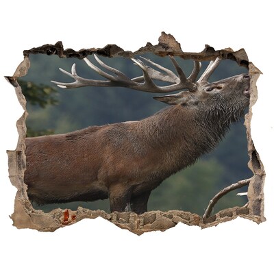 3D wall hole wallpaper Deer in a mountain landscape