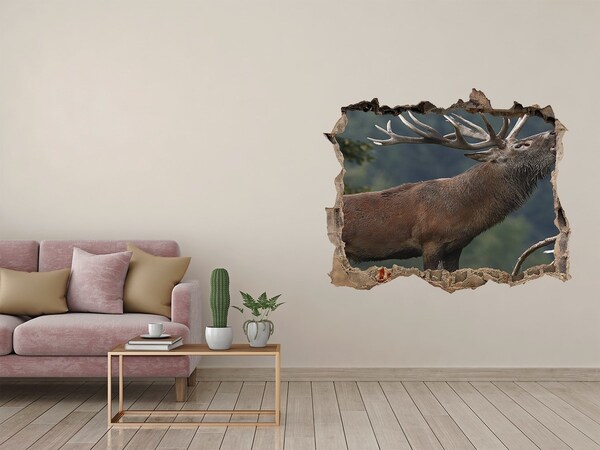 3D wall hole wallpaper Deer in a mountain landscape