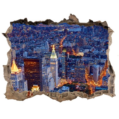Hole wall sticker View of the metropolis at night