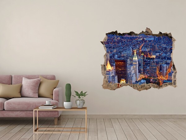Hole wall sticker View of the metropolis at night