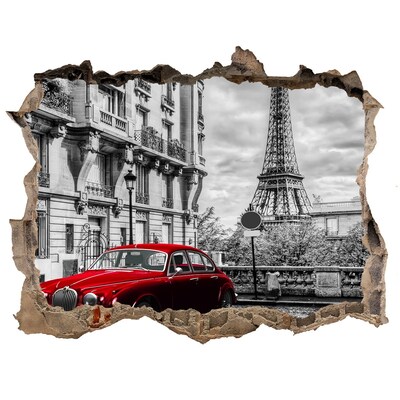 Hole in the wall sticker Red car in Paris
