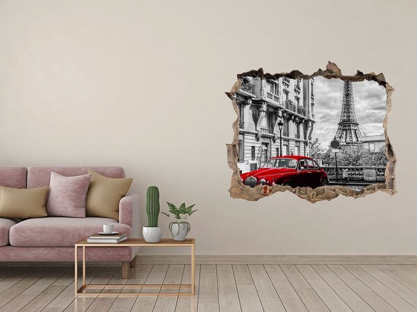 Hole in the wall sticker Red car in Paris