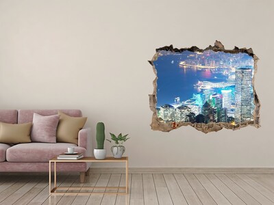 3D wall hole wallpaper View of the city at night