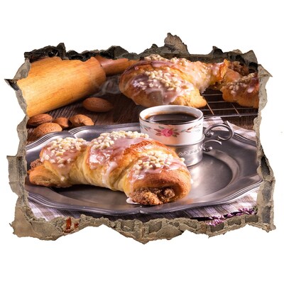 Hole in the wall decal Delicious croissants with coffee