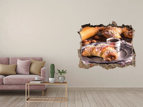 Hole in the wall decal Delicious croissants with coffee