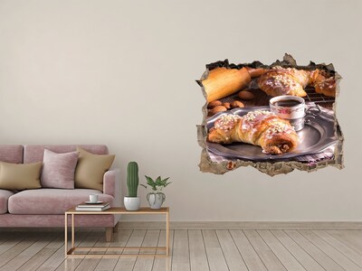 Hole in the wall decal Delicious croissants with coffee