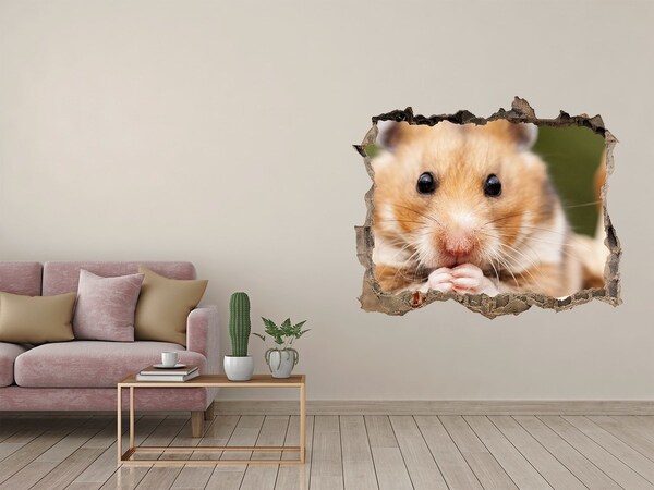 3D wall hole wallpaper Hamster in a transparent hole in the wall