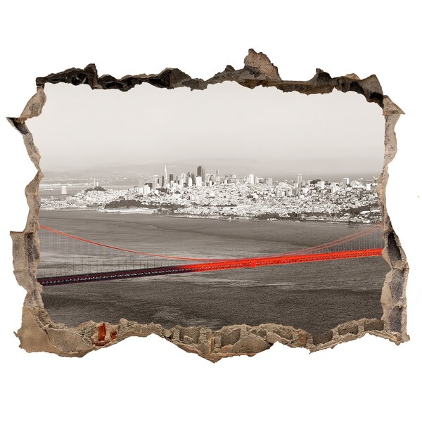 3D wall hole wallpaper View of San Francisco with the Golden Gate Bridge
