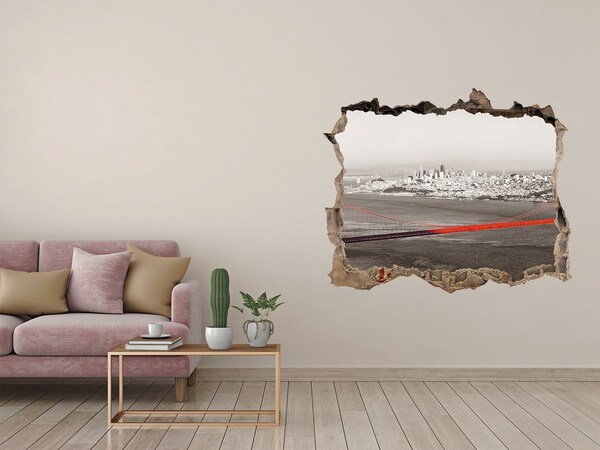 3D wall hole wallpaper View of San Francisco with the Golden Gate Bridge