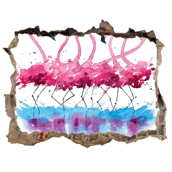 Hole in the wall sticker Flamingos in colored water
