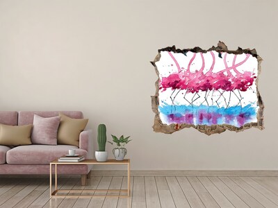 Hole in the wall sticker Flamingos in colored water