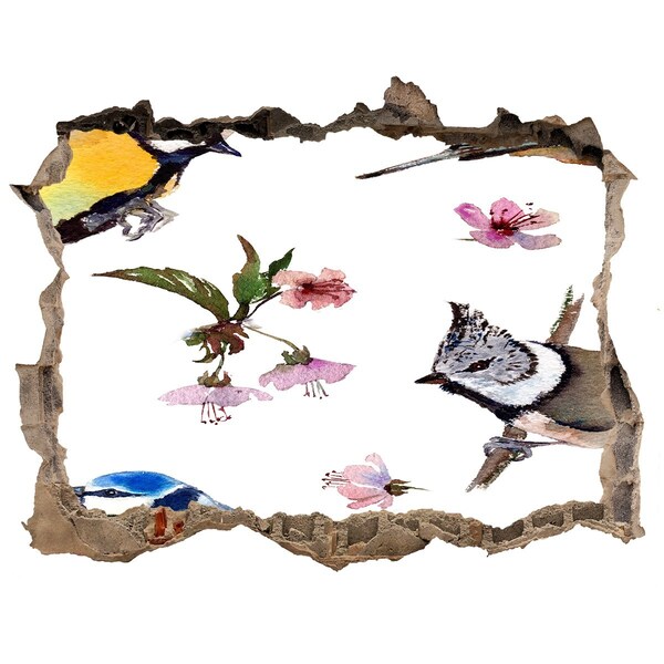 Hole in the wall decal Spring landscape with birds
