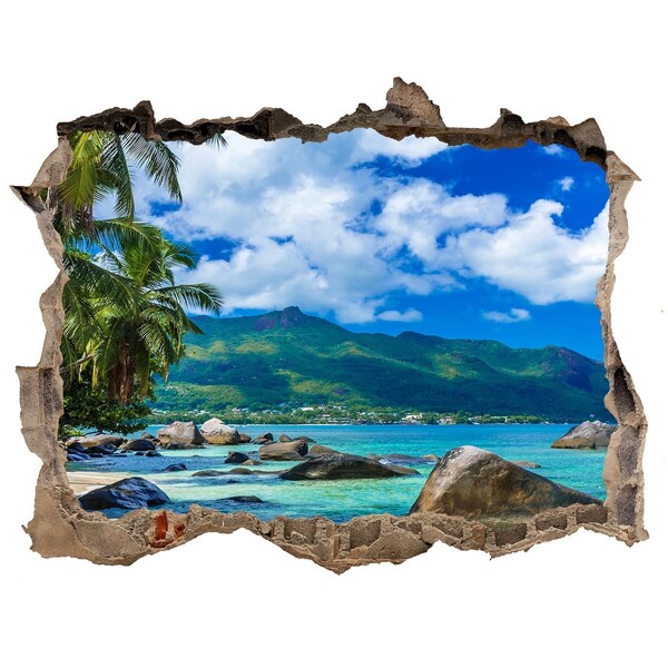 Hole wall sticker A tropical oasis with a sea view