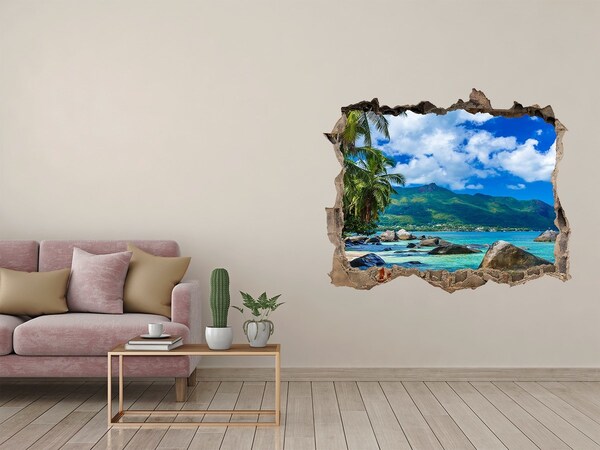Hole wall sticker A tropical oasis with a sea view