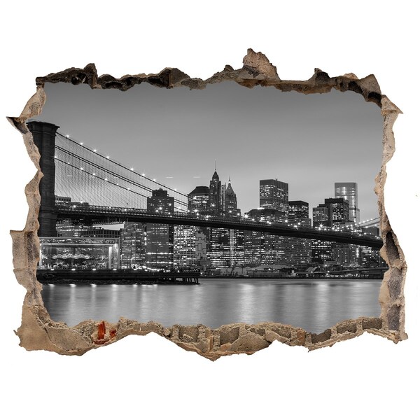 3D wall hole A view of the city in black and white