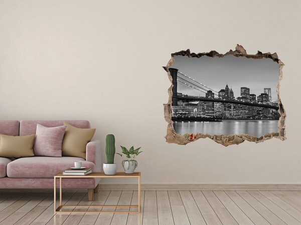 3D wall hole A view of the city in black and white