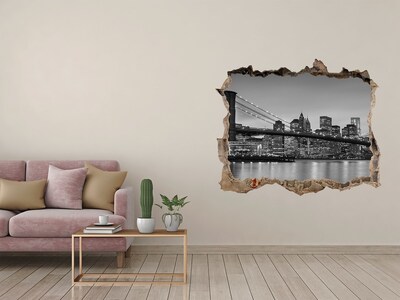 3D wall hole A view of the city in black and white