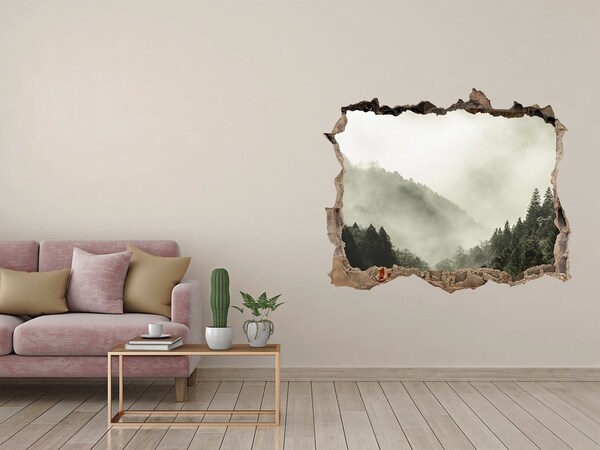 3D wall hole Mountain landscape in the clouds
