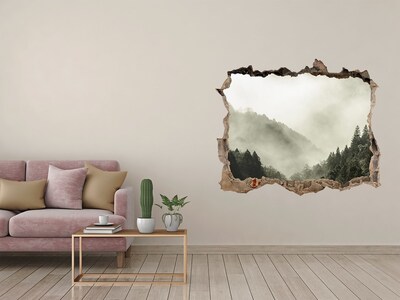 3D wall hole Mountain landscape in the clouds