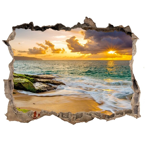 3D wall hole Sunset over the sea