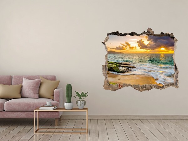 3D wall hole Sunset over the sea