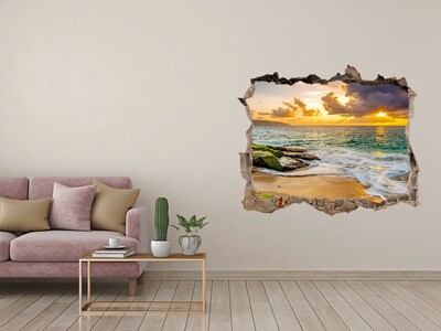 3D wall hole Sunset over the sea