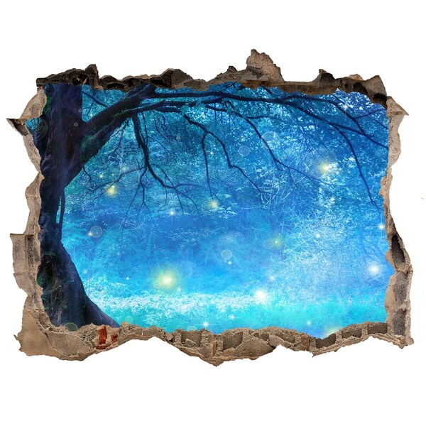 3D wall hole wallpaper Magical forest in the moonlight