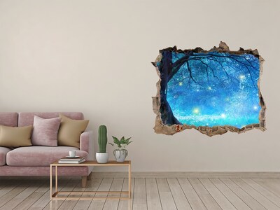 3D wall hole wallpaper Magical forest in the moonlight