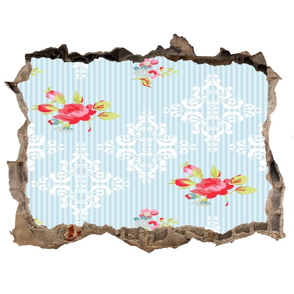 Hole wall sticker Floral pattern on a blue background