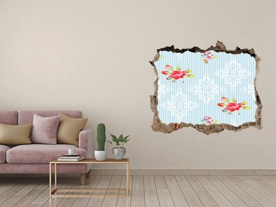 Hole wall sticker Floral pattern on a blue background
