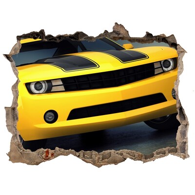 Hole in the wall sticker A ruined wall with a yellow car