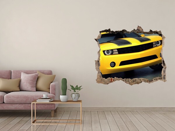Hole in the wall sticker A ruined wall with a yellow car