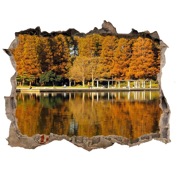 3D wall hole wallpaper Autumn scenery in the park